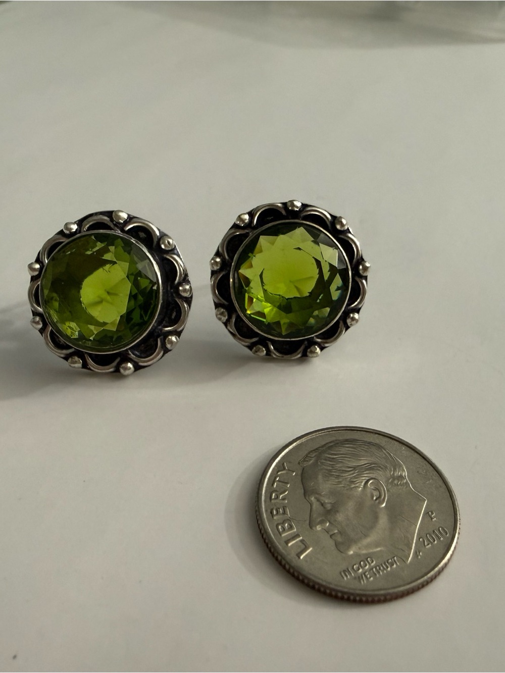 Green Quartz Stud Earrings in 925 Silver Setting